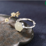 silver hexagonal star Hetian jade small fresh and cute literary retro  opening adjustable ring