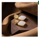 Natural Hetian jade geometric square earring pendant light luxury temperament brand jewelry