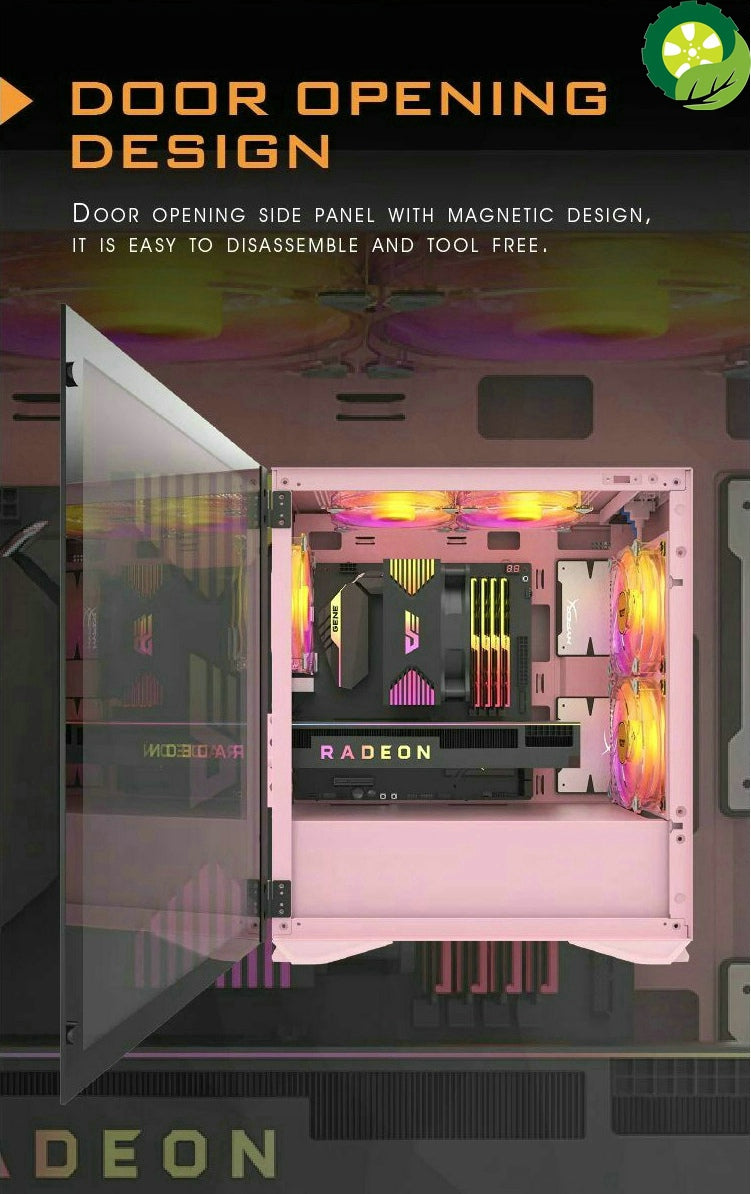 Desktop computer case pink mini chasis Tempered glass gaming pc case