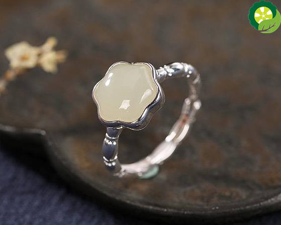 silver hexagonal star Hetian jade small fresh and cute literary retro  opening adjustable ring