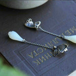Natural Hetian White Magnolia Flower Butterfly Tassel Chinese Style Retro Charm Silver Earrings