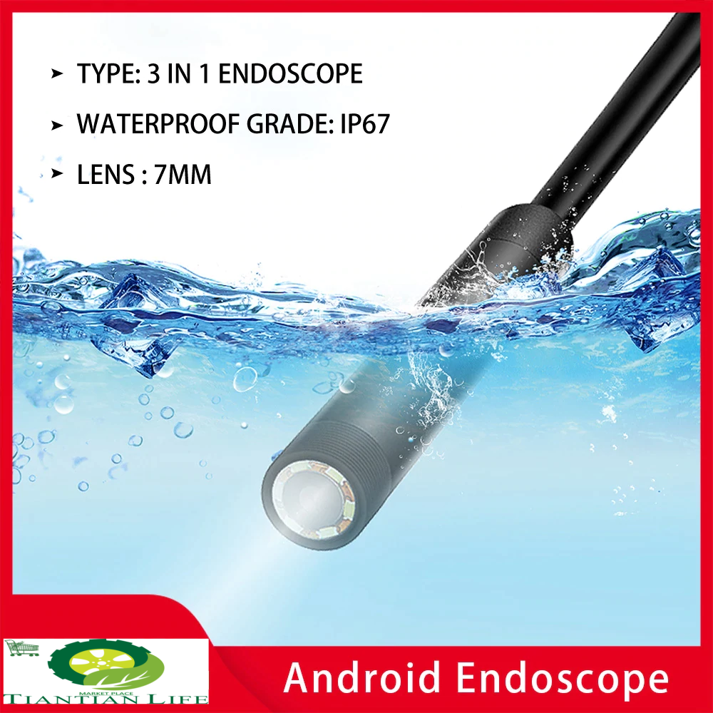 7.0mm Endoscope Camera HD Type-c USB Endoscope with 6 LED 1/2/3.5M Hard Soft Cable Waterproof Inspection Borescope for Android