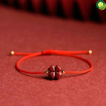 Natural Purple Cinnabar Lucky Clover Handmade Red Rope Lucky Bracelet
