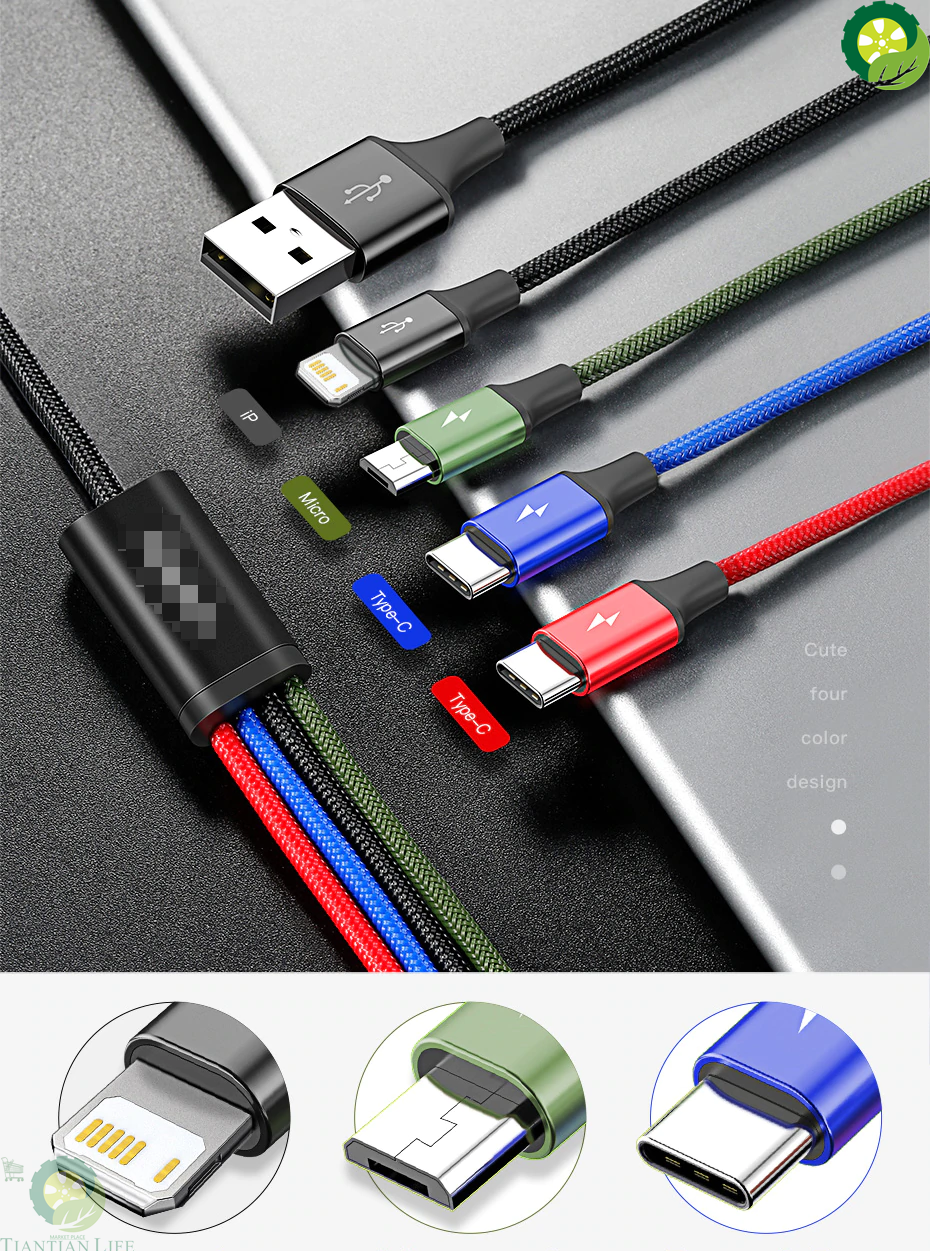 4 in 1/3.5A PRO USB Cable Type C Cable for iPhone Samsung Redmi OPPO
