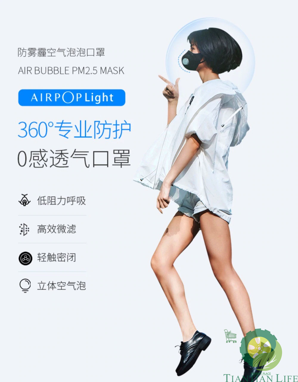 Airpop Light 360 Portable Wear PM2.5 Anti-haze Mask Adjustable ear hanging Comfortable