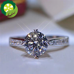Round Sparkling Moissanite Ring 925 Sterling Silver 18K White Gold Plated Excellent Cut Diamond Test Past Wedding Rings