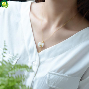 Natural Hetian Chalcedony bag shape pendant necklace female charm jewelry