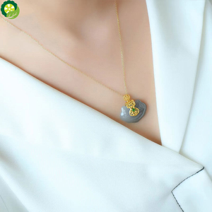 Chinese style natural smoke purple jade wishful lock pendant necklace niche craft senior women brand jewelry