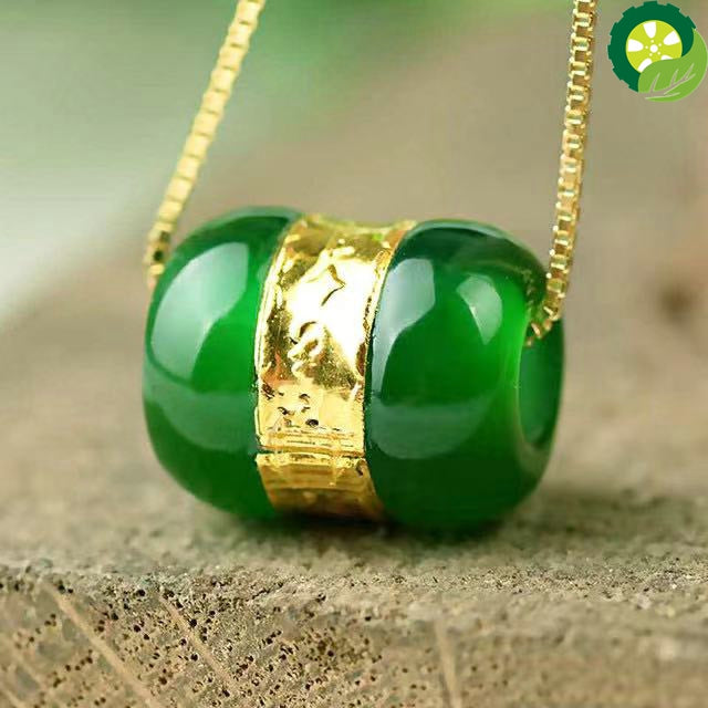 Chinese Style Jade Inlay Good Luck Beads Pendant Necklace Fashion  Hand-Carved Woman Amulet