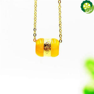 Chinese Style Jade Inlay Good Luck Beads Pendant Necklace Fashion  Hand-Carved Woman Amulet