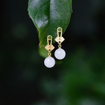 Natural Hetian white jade Chinese style retro court style elegant Round Earrings