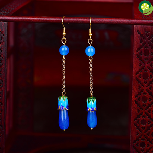 Chinese Style Hanfu Ethnic Earrings Fashion Trend Coloured Glaze Peace Buckle Long Classical Retro Eardrop Jewelry