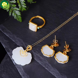 Natural Hetian jade jewelry set Chinese retro classic palace style unique ancient gold craft charm jewellry