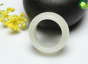 Natural  hetian white jade ring hand-carved exquisite rings