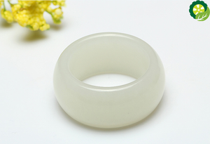 Natural  hetian white jade ring hand-carved exquisite rings