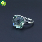 Sterling 925 Silver Natural Green Amethyst 6.5ct Gemstone Cushion cut ring
