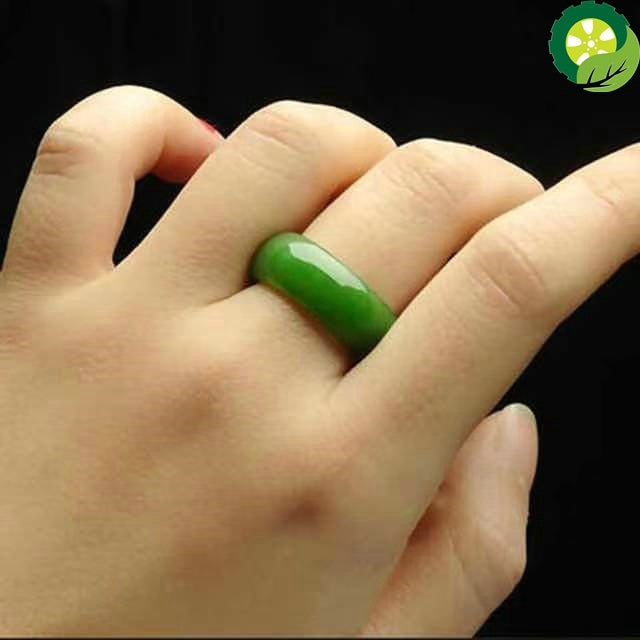 Natural Green Hetian Nephrite Chinese Amulet Jewelry Hand Carved UNISEX Ring