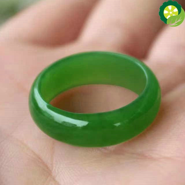 Natural Green Hetian Nephrite Chinese Amulet Jewelry Hand Carved UNISEX Ring