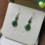 Ethnic Vintage 100% Real 925 Sterling Silver Jewelry Sets For Women Natural Green Jade Gemstone Rings/Earrings/Necklaces Jewelry