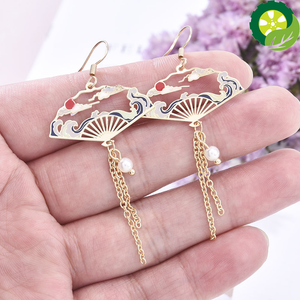 Chinese Style Earrings Personality Hollow Shaped Tassel Earrings Women Jewelry Accessories Decorations
