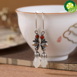 Natural Hetian White Magnolia Earrings Chinese retro court style original design elegant charm women's silver jewelry