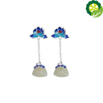 Natural Hetian white jade lotus long small Tassel Earrings Chinese retro national style elegant luxury jewellery