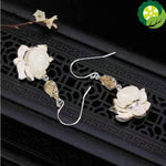 Natural Hetian jade lotus temperament luxury noble earrings
