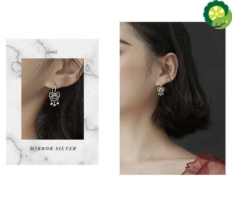 Sterling silver earrings tassel cloud earrings with Chinese style long life lock for literary girl