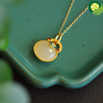 Natural Hetian White jade Enamel Chinese Retro Palace Style Ancient Gold Craft Pendant Necklace