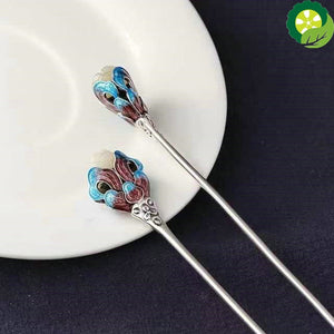 Natural Hetian White Magnolia Flower Hairpin Thai Silver Chinese Retro Culture Tradition Light Luxury Charm Lady Jewelry