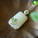 Natural Hetian white jade geometric Chinese retro unique craft Pendant Necklace