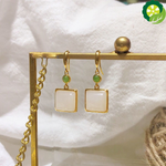 Natural Hetian white Chalcedony geometric earrings with Chinese classical style, unique ancient gold craft and elegant women's jewelry