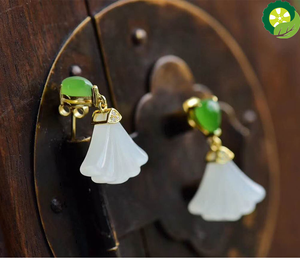 Natural Hetian white jade fan Earrings Chinese style retro fresh Fairy charm Earring