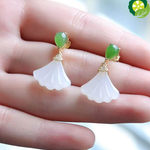 Natural Hetian white jade fan Earrings Chinese style retro fresh Fairy charm Earring