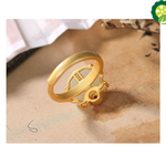 Natural Hetian Chalcedony ring Chinese style retro unique sand gold craft opening adjustable women's jewelry