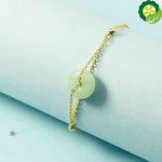 925 Sterling Silver Round Hetian Jade Bracelet Temperament Pulling Design Sense Light Luxury Retro Female Bracelet