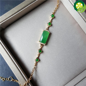 Silver inlaid sun green jade column with full green egg round bracelet elegant charm creative retro silver jewelry