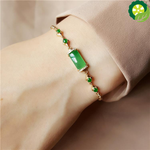 Silver inlaid sun green jade column with full green egg round bracelet elegant charm creative retro silver jewelry