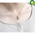 Natural jade gourd egg noodle Chinese retro charm silver pendant necklace
