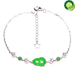 Silver inlaid natural jade full green gourd bracelet elegant charm creative retro silver jewelry