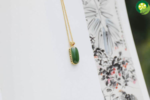 Natural Hetian Jade square temperament high sense design pendant necklace
