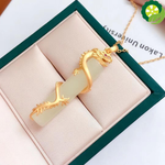 Natural heTian jade dragon and Phoenix Chinese style retro domineering couple Pendant Necklace