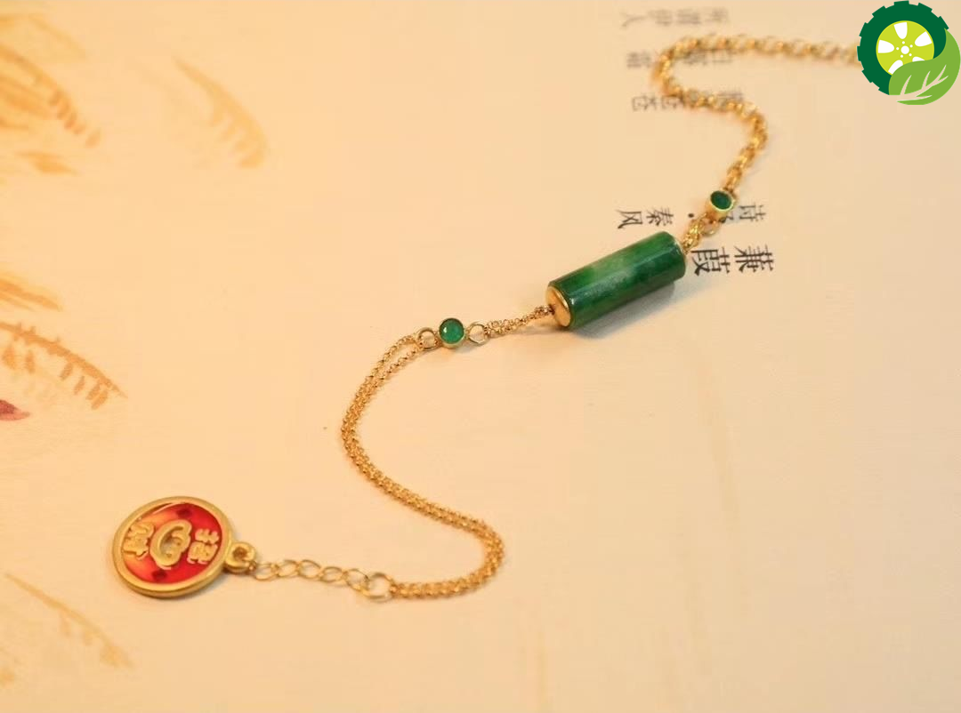 Natural Hetian jade gilt Chinese retro style ingot charm light luxury women's bracelet