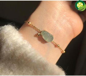 Natural Hetian jade gourd ice transparent round bead bracelet Chinese retro luxury charm silver jewellery