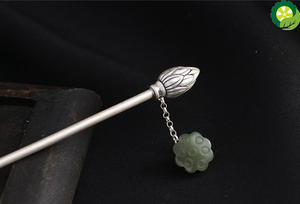 Silver antique flower bud pendant hairpin Chinese cultural charm light luxury silver design