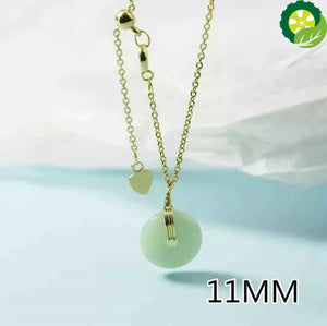 Sterling Silver Vintage Exquisite Round Jade Pendant Temperament Clavicle Chain Collar Necklace