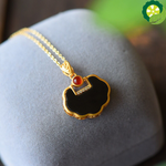 Natural Hetian jade ruyi pendant necklace Chinese style retro unique ancient gold craft charm jewelry