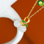 Natural Hetian white jade plant Pendant Necklace Chinese style retro unique ancient gold craft brand jewelry