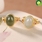 Natural hetian jade oval ring craftsmanship Chinese retro palace opening adjustable brand jewelry