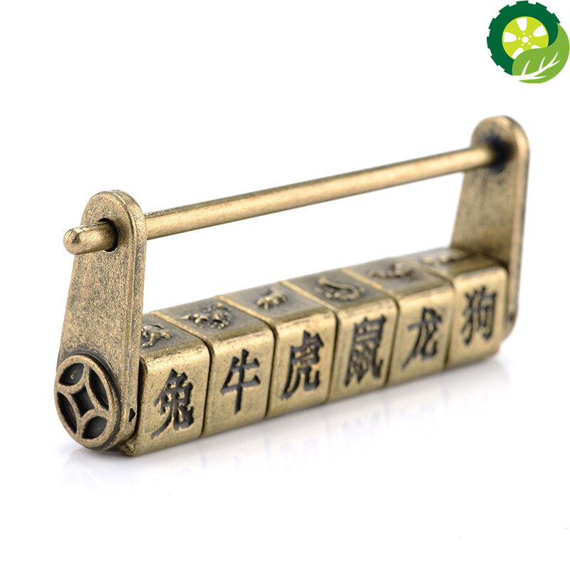 Chinese Vintage AntiqueLock Bronze Keyed Padlock Retro Combination Password Lock